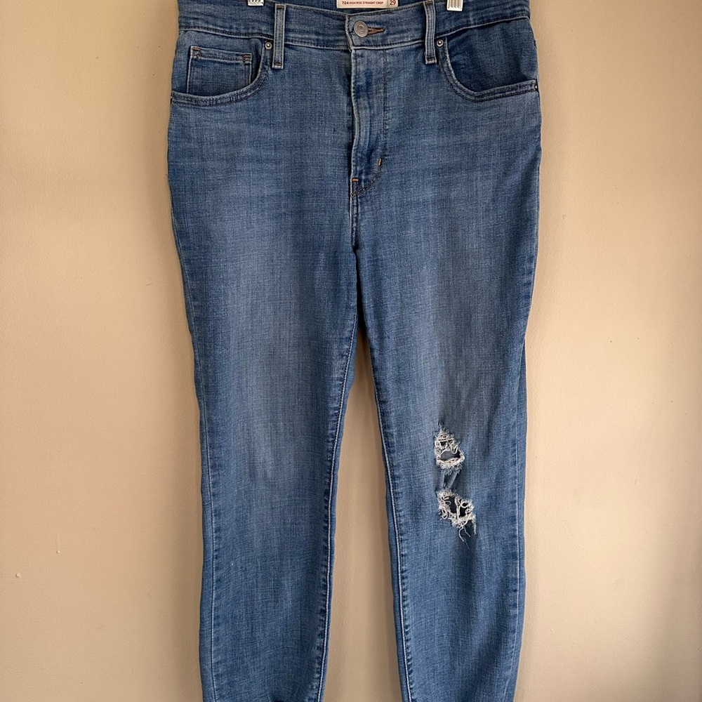 Levi's 724 High Rise Straight Crop distressed Jeans size 29